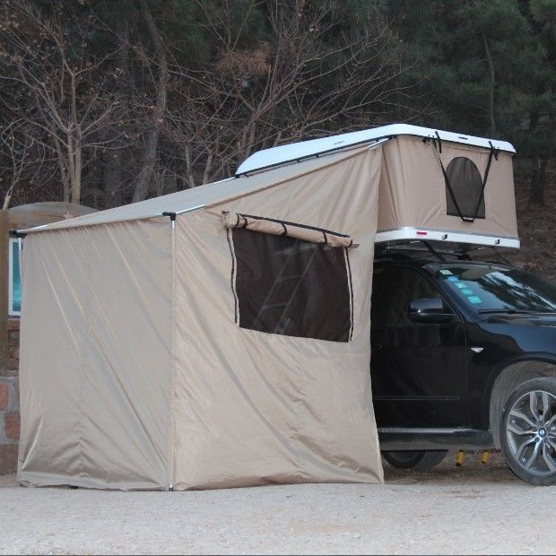 Beige glazen dak met bovendeel tent met aanhangkamer en aluminium ladder Bruto gewicht 75 kg